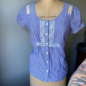 American Eagle Lace Front Blue White Stripe Top
